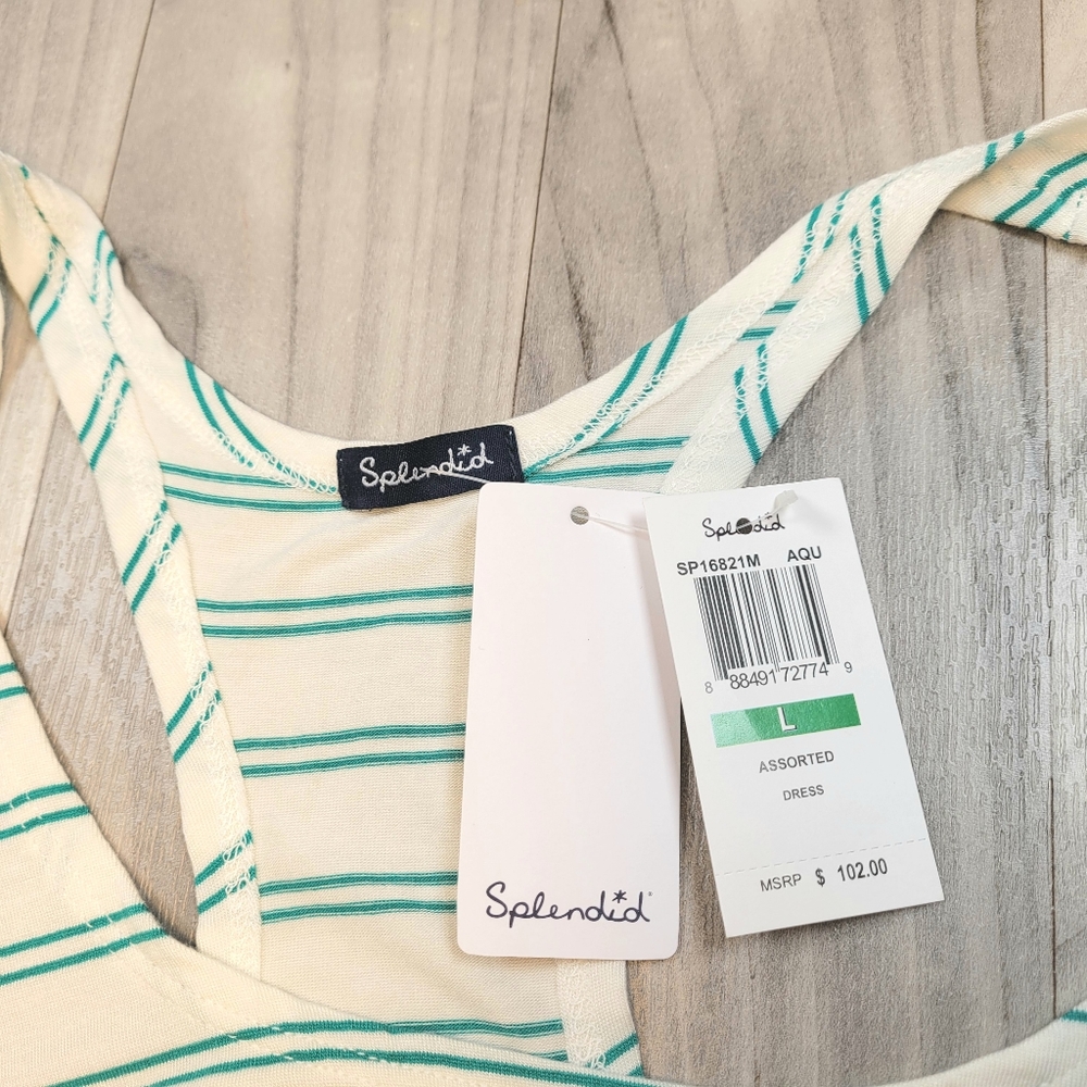 Splendid Short Tank Dress Womens Size L Green Striped Elasticized Drop Waist - Picture 4 of 6